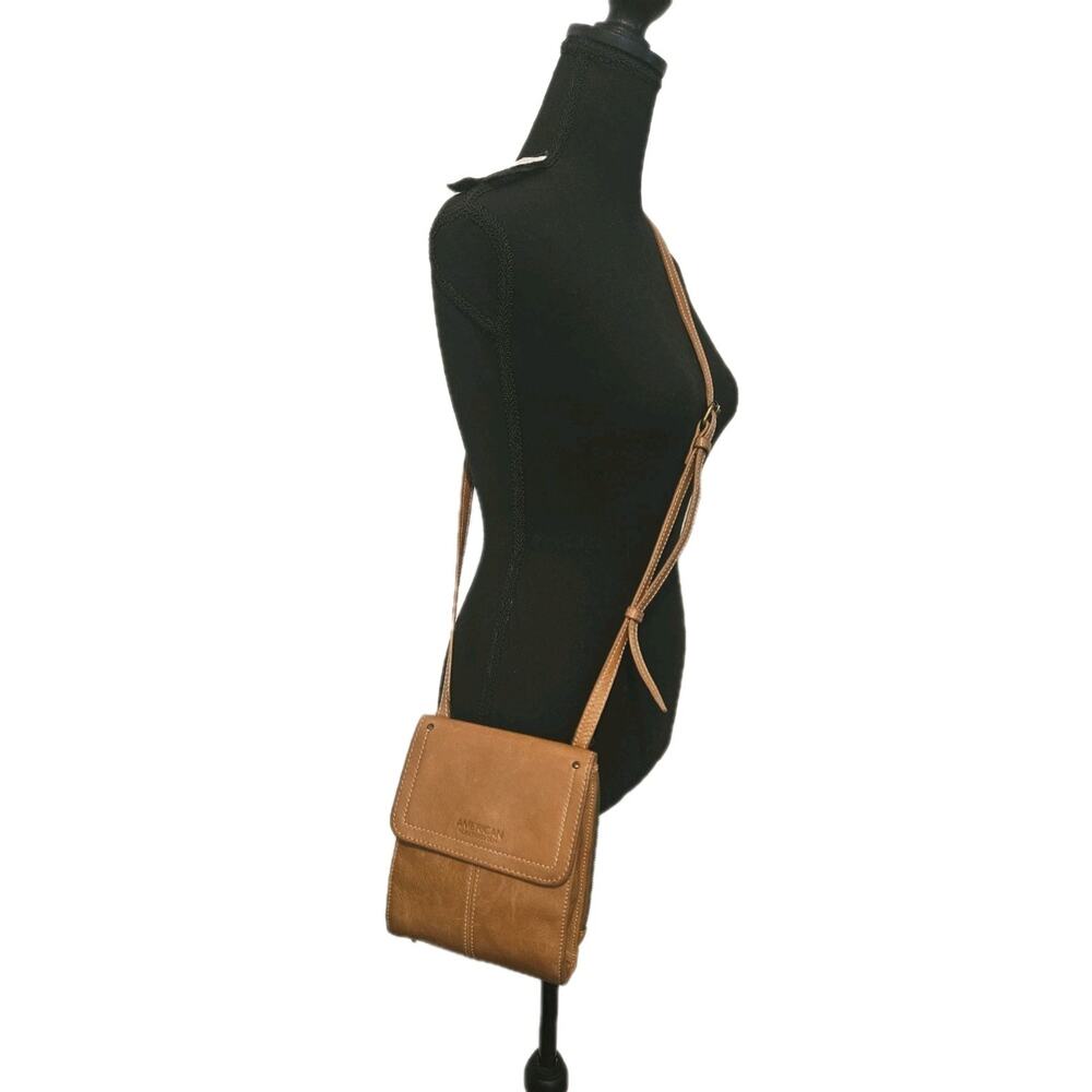 American Leather Co. Tan Leather Kansas Travel Organizer Crossbody Bag 6.5x8x2
